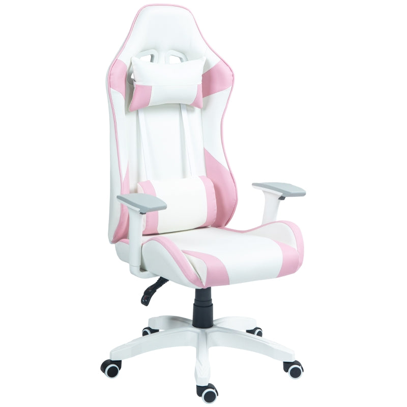 Colour Block Gaming Chair - Pink/White Faux Leather, 135° Recline