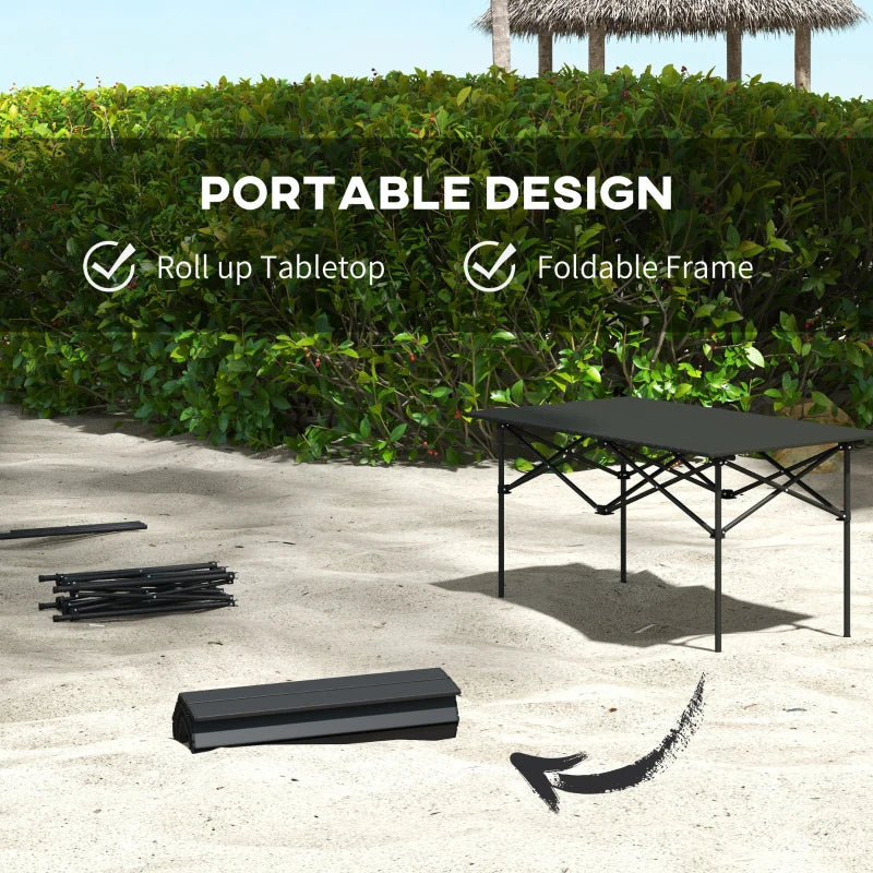 Black Portable Aluminium Two-Seater Table with Roll-Up Top