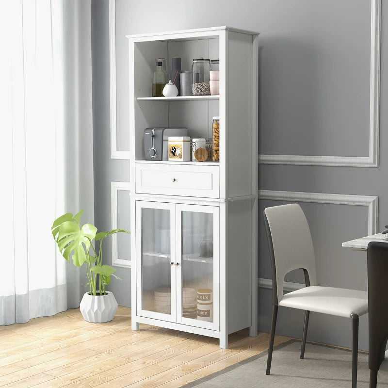 Black Tall Kitchen Cupboard with Glass Doors and Drawer