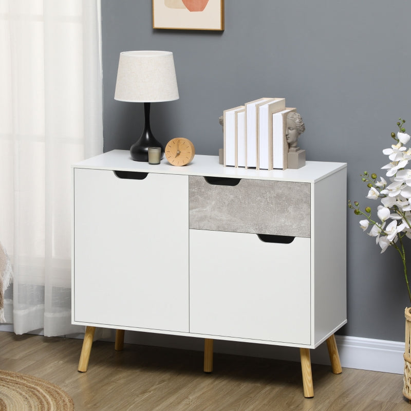 Grey Storage Cabinet with Cement Effect Drawer and 2 Doors