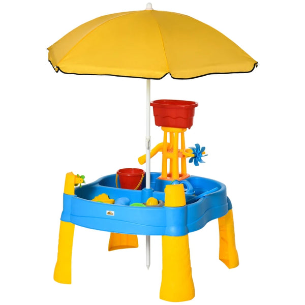 Multicoloured Sand & Water Table Set with Adjustable Parasol