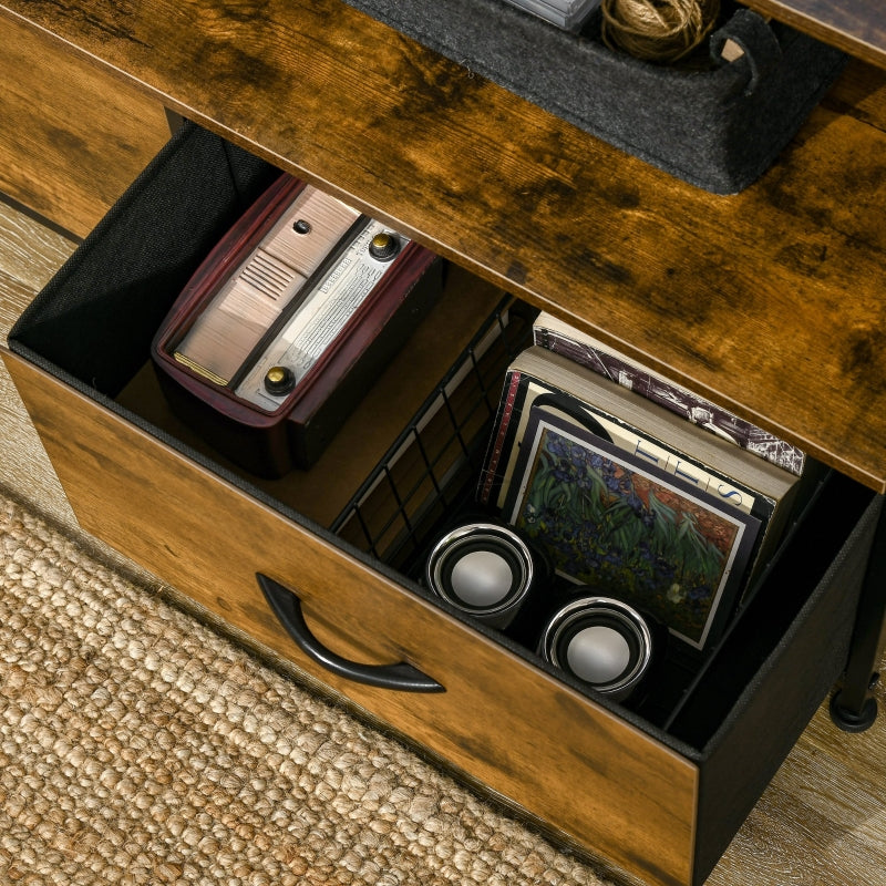 Rustic Brown Fabric Chest of Drawers with Display Shelves