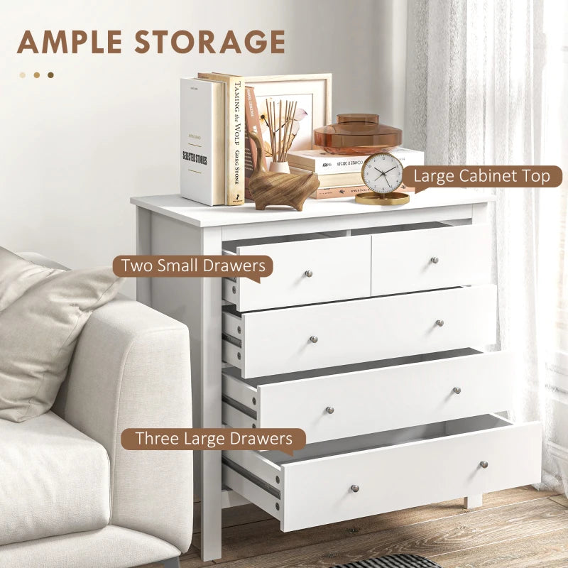 White 5-Drawer Storage Cabinet with Metal Handles - Bedroom, Living Room, Nursery Organizer