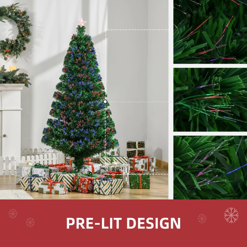 5FT Pre-Lit Fibre Optic Christmas Tree with Tree Topper - Multi-Colour