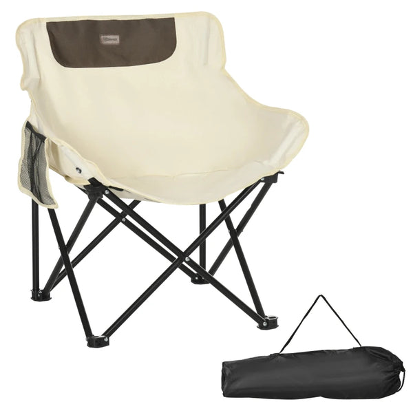 White Lightweight Folding Camping Chair with Storage Pocket