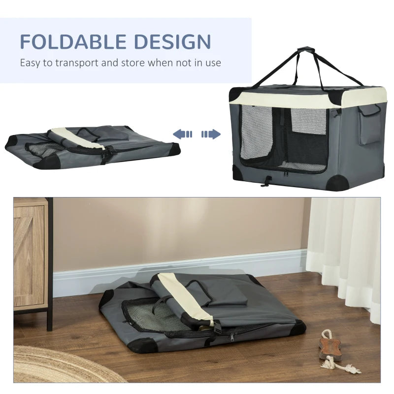 Foldable Pet Carrier with Cushion for Medium Pets - Grey