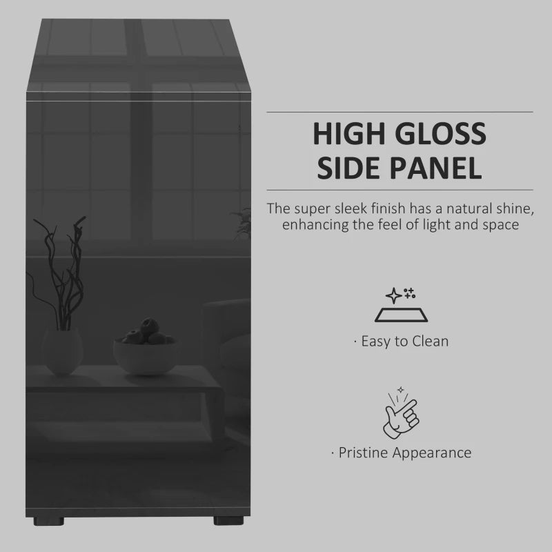 Black High Gloss Sideboard with Push-Open Design and 2 Drawers