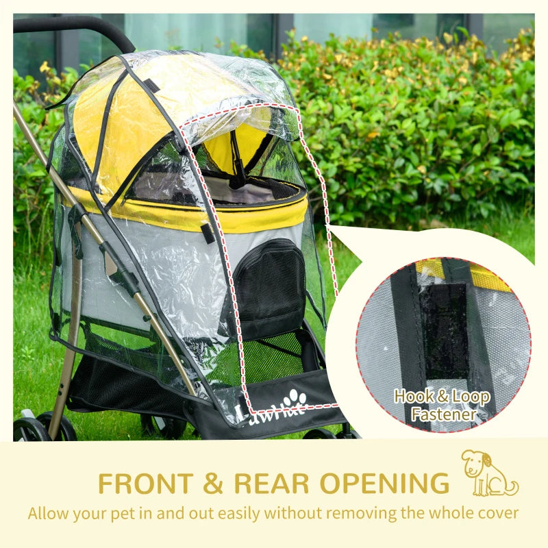 Yellow Pet Stroller with Rain Cover for Small Dogs