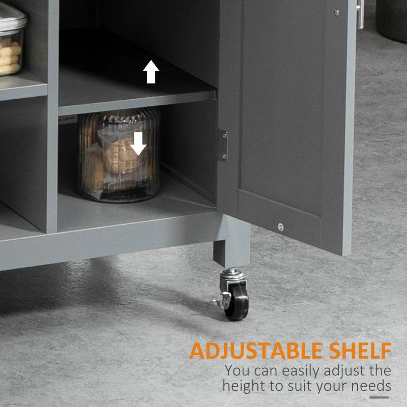 Grey Kitchen Utility Cart with Open Shelf & Drawer