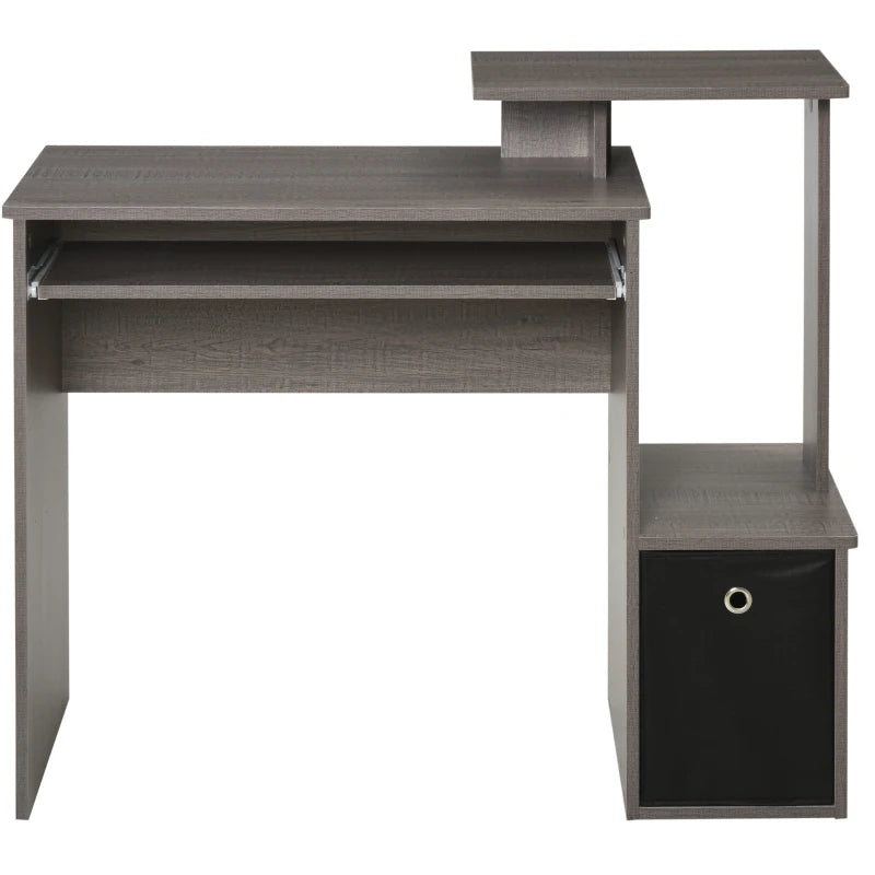 Grey Computer Desk with Sliding Keyboard Tray and Storage Drawer