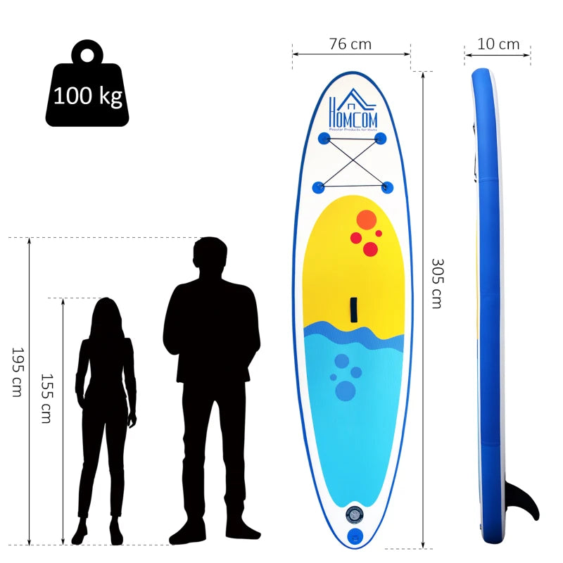 10ft Blue Inflatable Stand Up Paddle Board Kit - Non-Slip SUP with Accessories