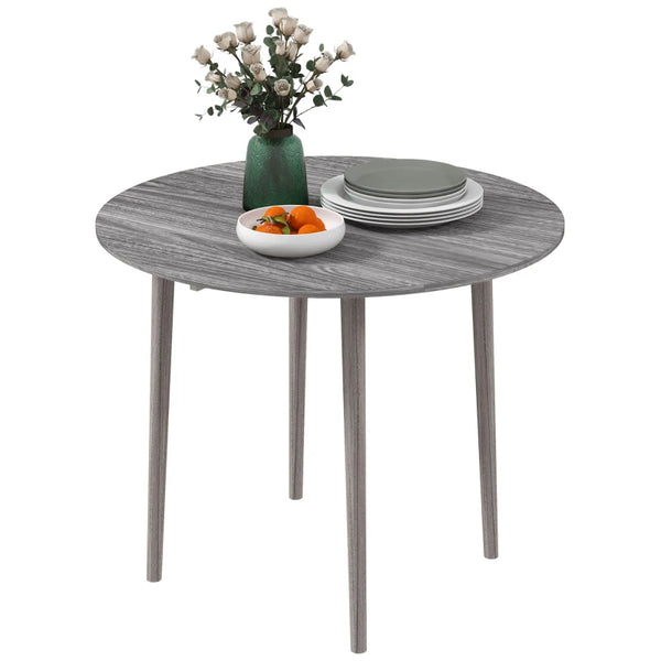 Grey Round Drop Leaf Dining Table for 4, Modern Space Saving Kitchen Table