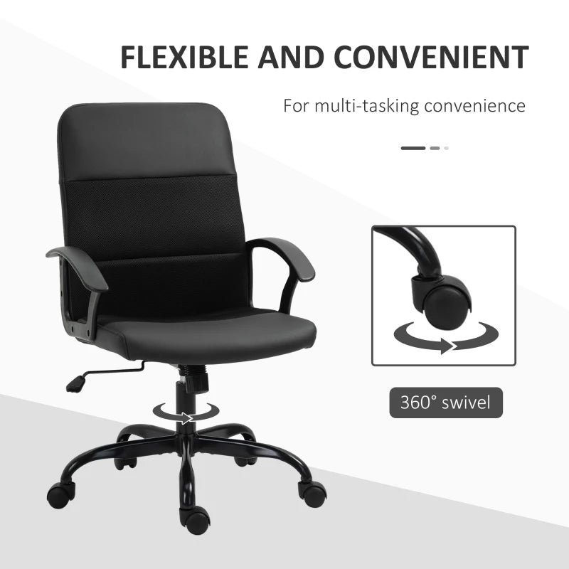 Black Mesh Office Chair with Swivel Wheels, Adjustable Height & Tilt