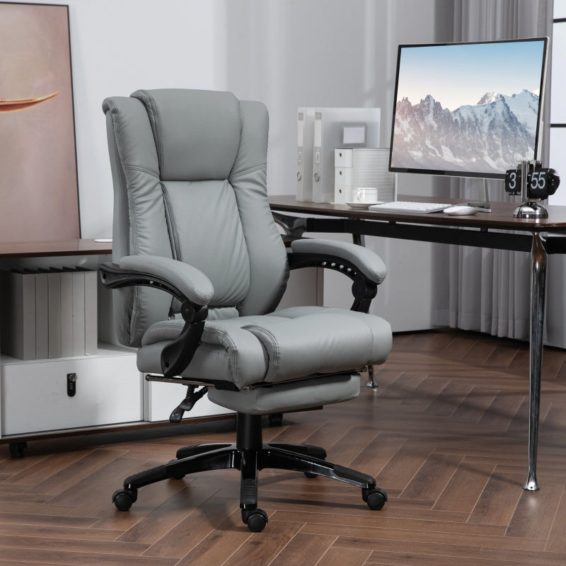 Grey Swivel Office Chair with Footrest and Wheels