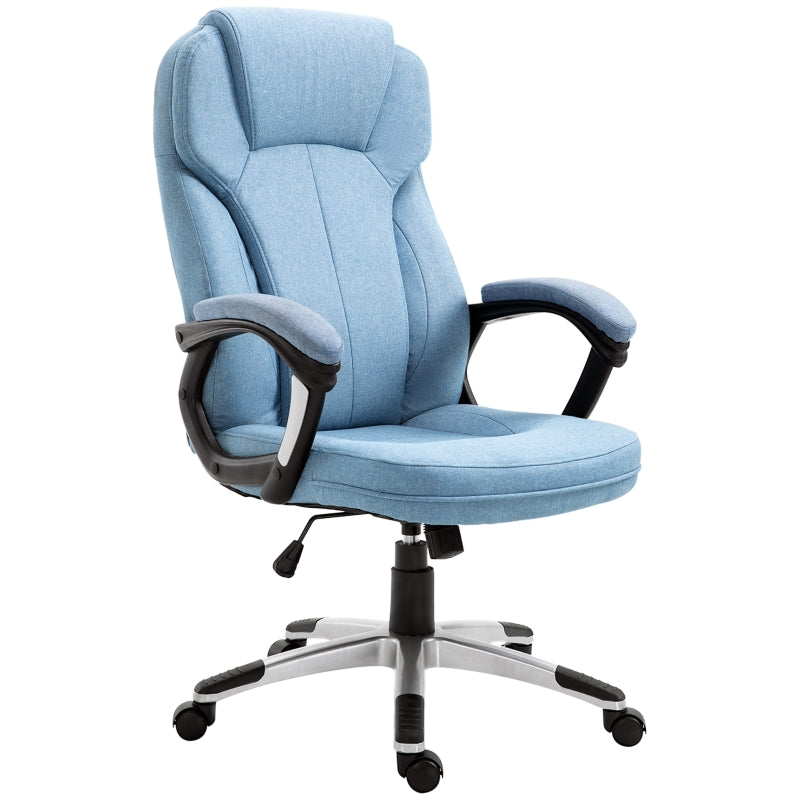 Blue Linen Fabric Office Chair with Adjustable Height and Swivel Wheels