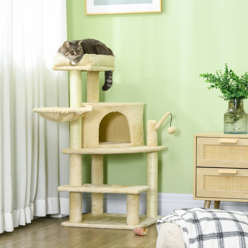 Cat Tree Tower with Scratching Post - Cream White, 100cm