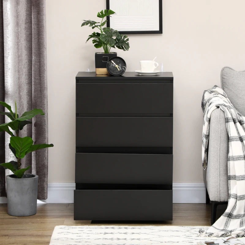 Modern Black 4-Drawer Storage Chest for Bedroom