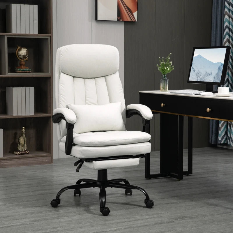 Massage Office Chair with Heating, Lumbar Support, Reclining Back - Cream White