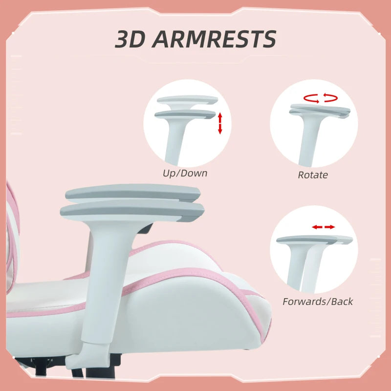 Colour Block Gaming Chair - Pink/White Faux Leather, 135° Recline