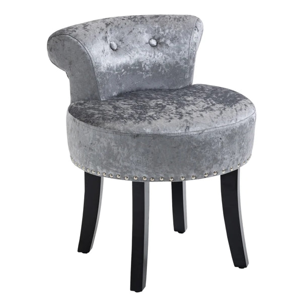 Grey Velvet Dressing Table Stool with Rubber Wood Legs