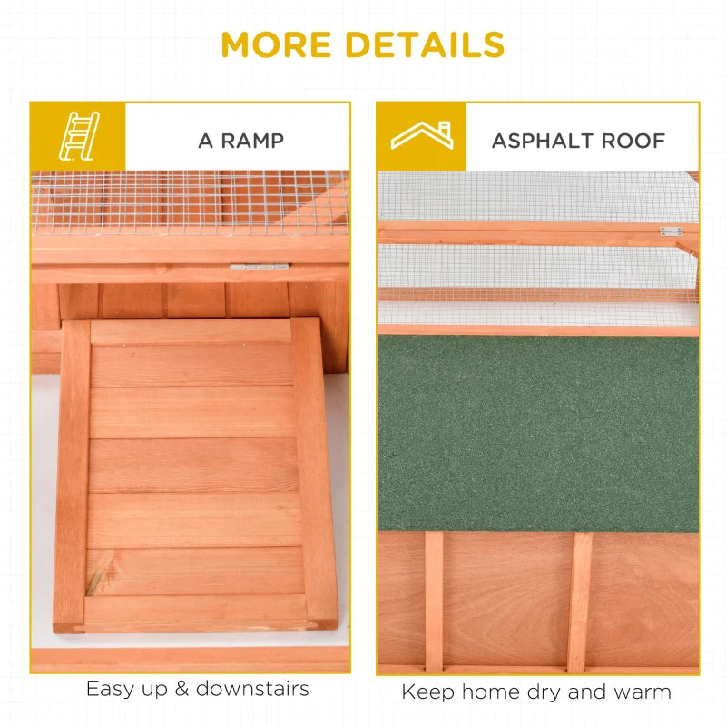 Orange Outdoor Small Animal Hutch with Run and Openable Roof 125.5 x 100 x 49cm