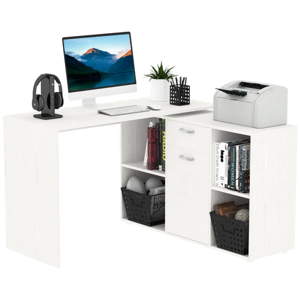 White L-Shaped Computer Desk with Storage