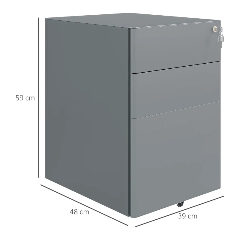 Steel 3-Drawer Rolling Filing Cabinet for A4, Letter, Legal Files - Black