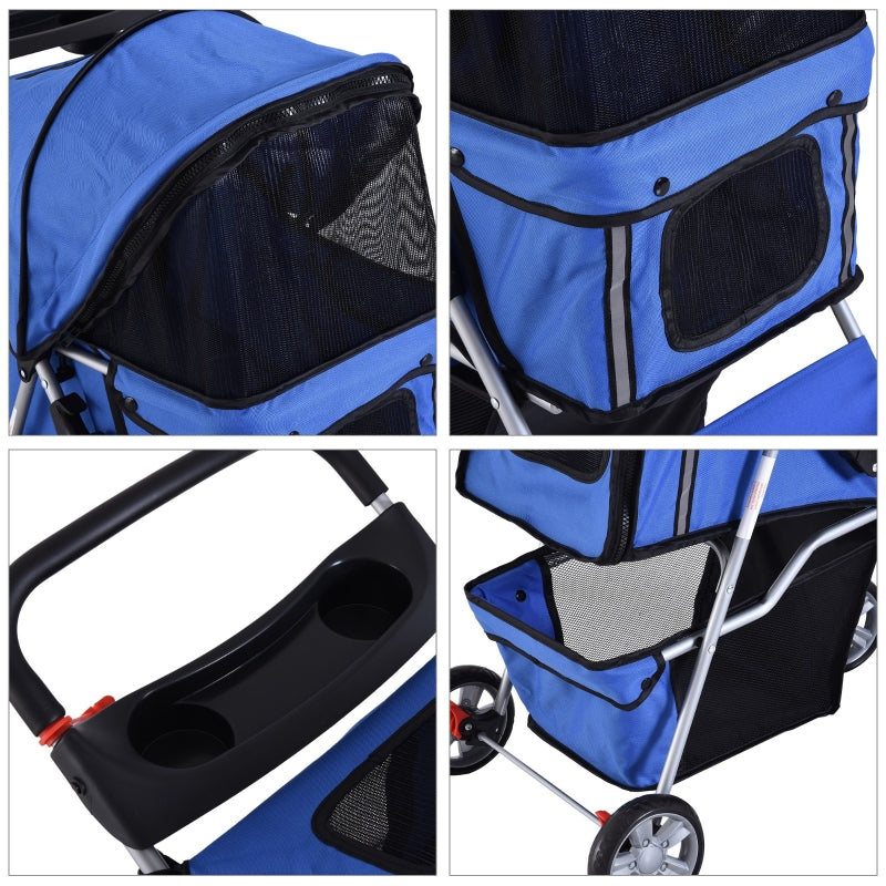 Blue Pet Stroller for Small Pets - Foldable Travel Carriage