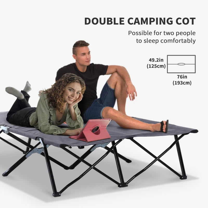 Double Camping Cot Bed with Bag - Grey