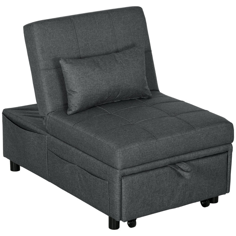 Grey Convertible Chair Bed with Adjustable Backrest and Side Pocket