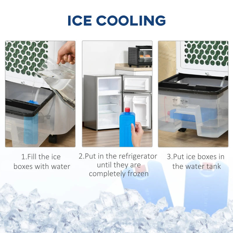 White Portable Evaporative Air Cooler with Anion Ice Cooling and Humidifier