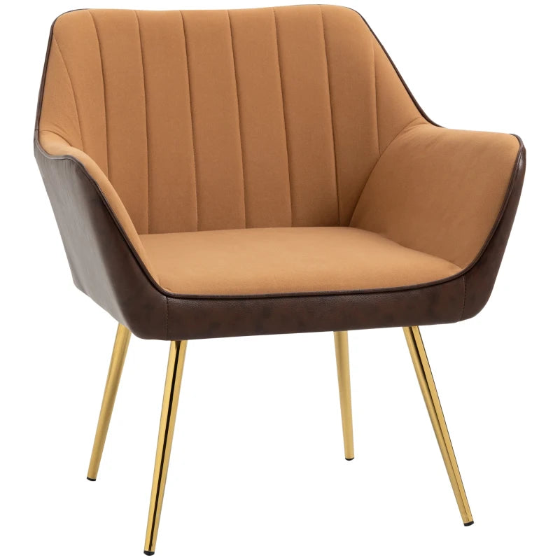 Velvet Armchair with Golden Steel Legs, Light Brown