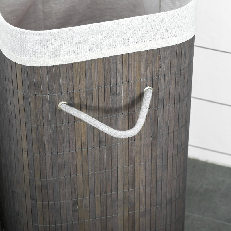 Grey Bamboo Laundry Basket with Flip Lid and Handles