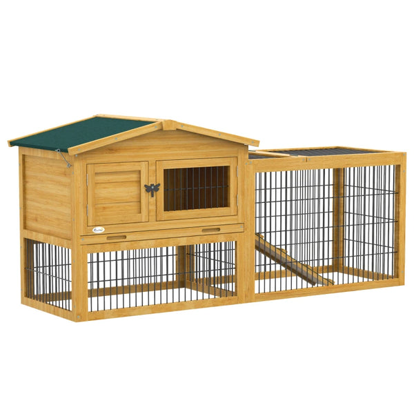 Yellow Wooden Rabbit Hutch with Outdoor Run