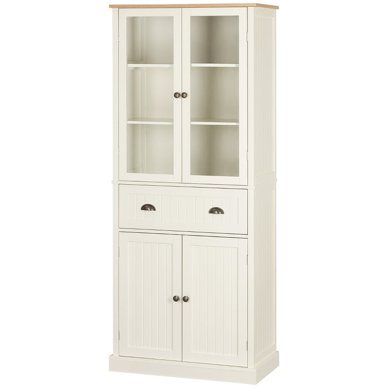 Cream White 5-Tier Freestanding Kitchen Storage Cabinet with Adjustable Shelves and Drawer