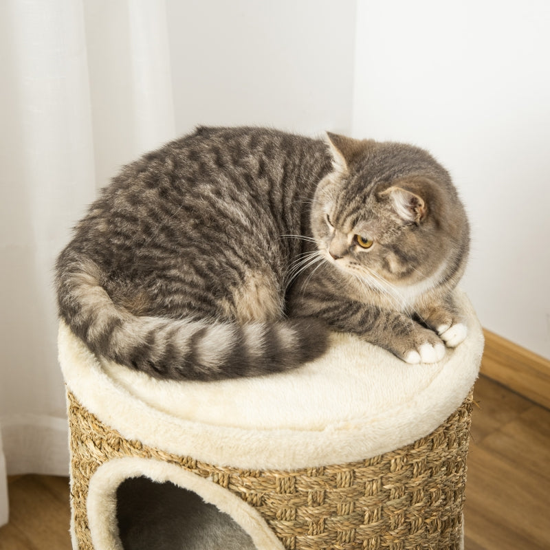 Cat Scratching Tower with Sisal Rope and Plush Platform - Grey