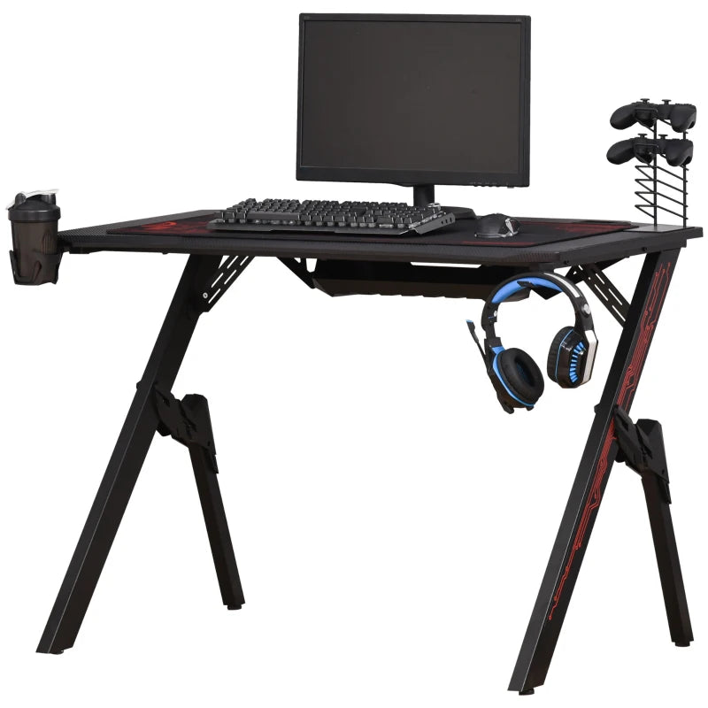 Black Gaming Desk with Game Handle Holder and Cupholder