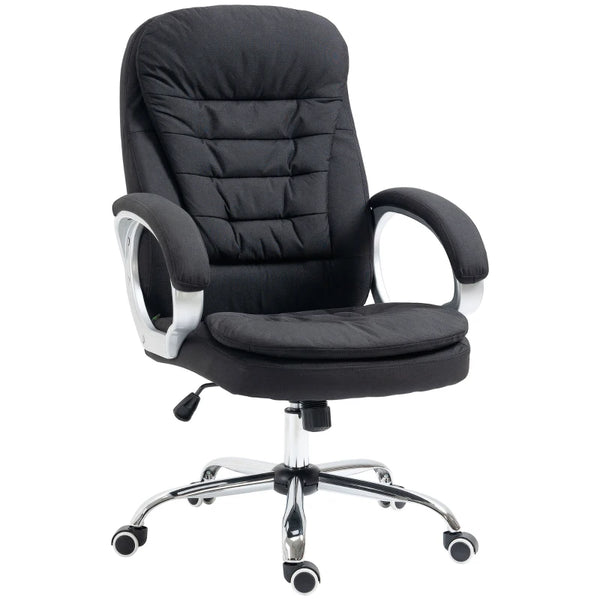 Black Linen Ergonomic Office Task Chair with Armrests & Swivel Wheels