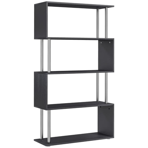 Black S-Shaped 5-Tier Bookcase - Modern Freestanding Storage Shelf (80 x 30 x 145cm)