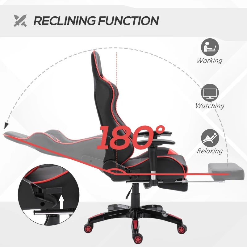 Red Black High-Back Gaming Chair with Footrest
