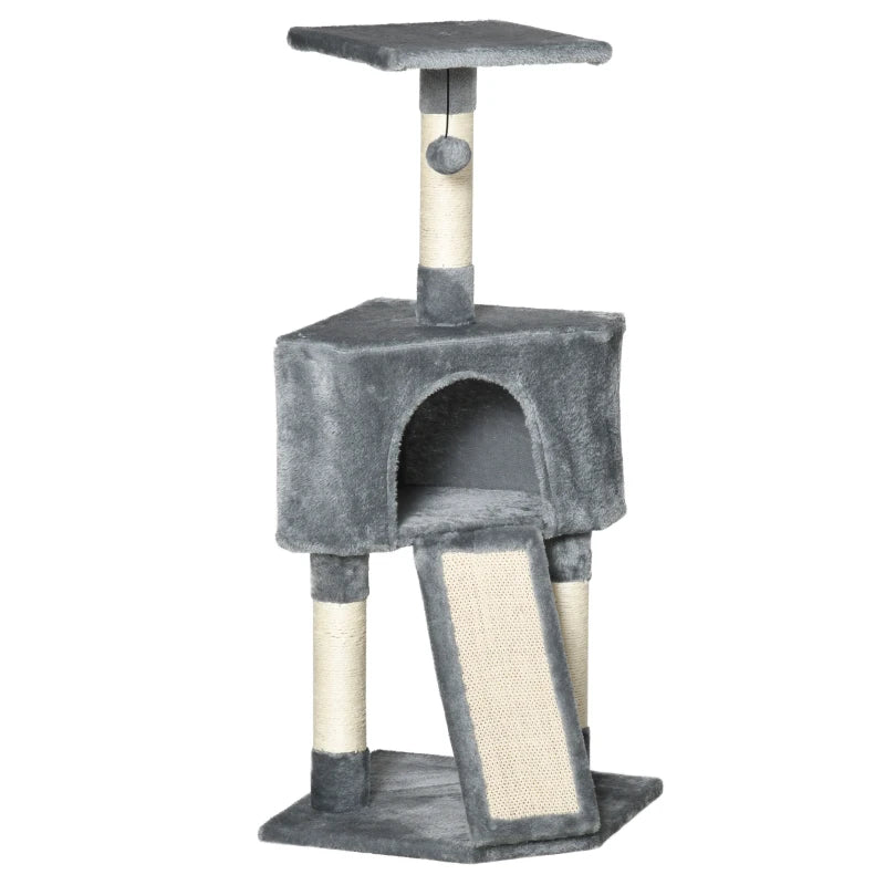 Grey Corner Cat Tree with Scratching Post and Toy