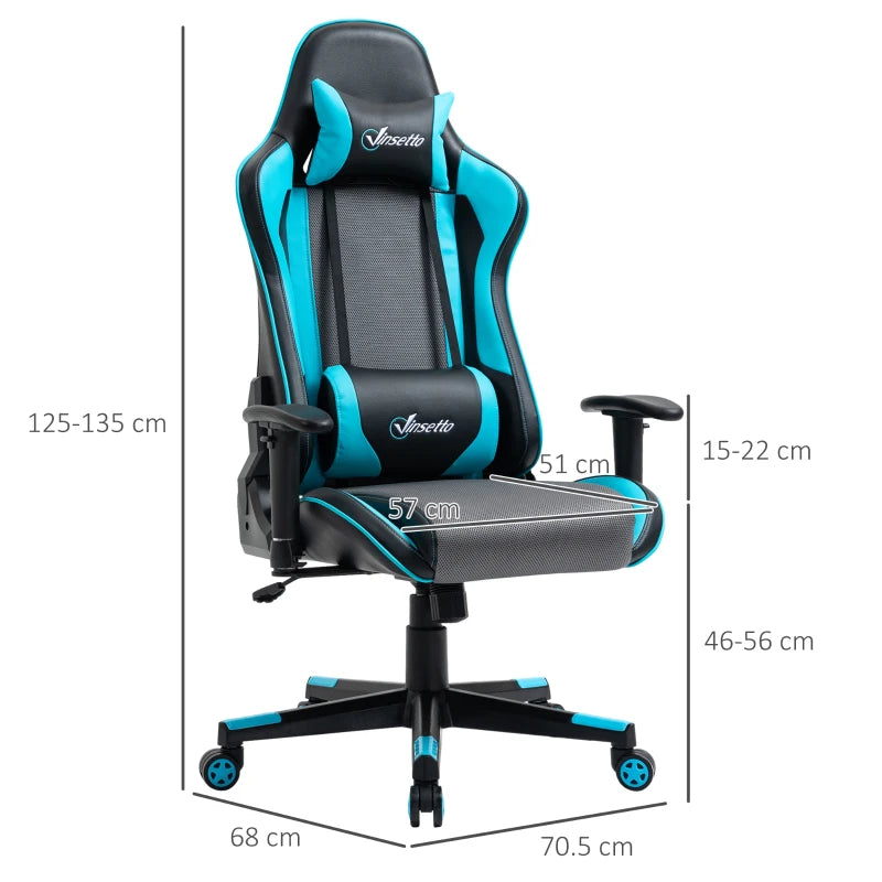 Sky Blue Racing Style Gaming Chair with Headrest and Lumbar Support