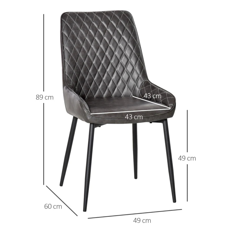 Grey PU Leather Dining Chairs Set of 2 with Metal Legs