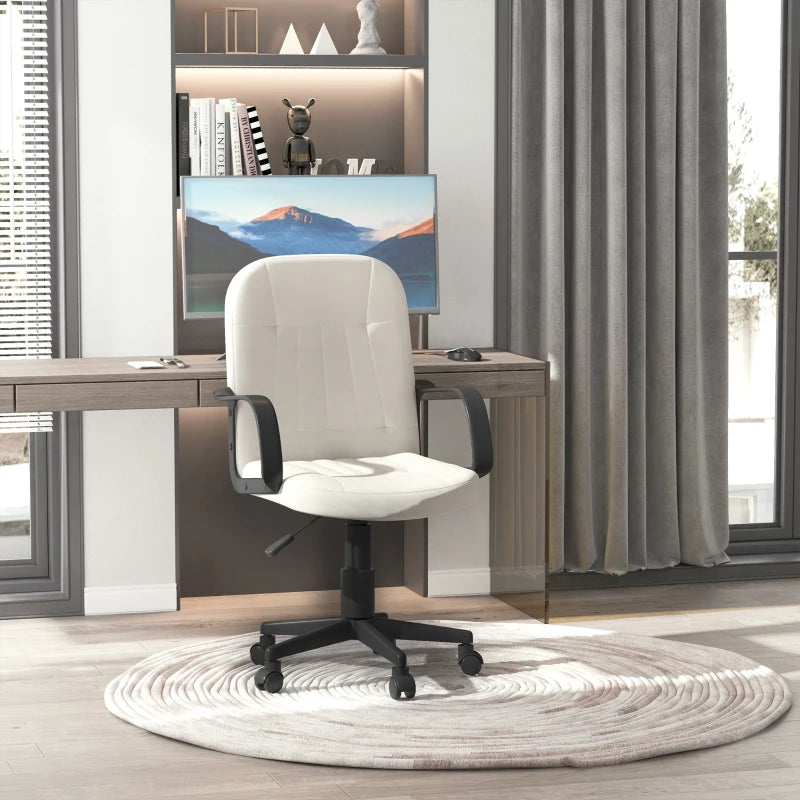 Cream Swivel Office Chair with Armrests and Wheels