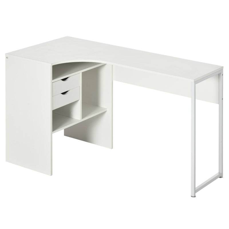 White L-Shaped Computer Desk with Drawers and Storage Compartments