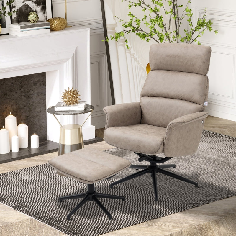 Khaki Swivel Recliner Chair with Ottoman and Headrest