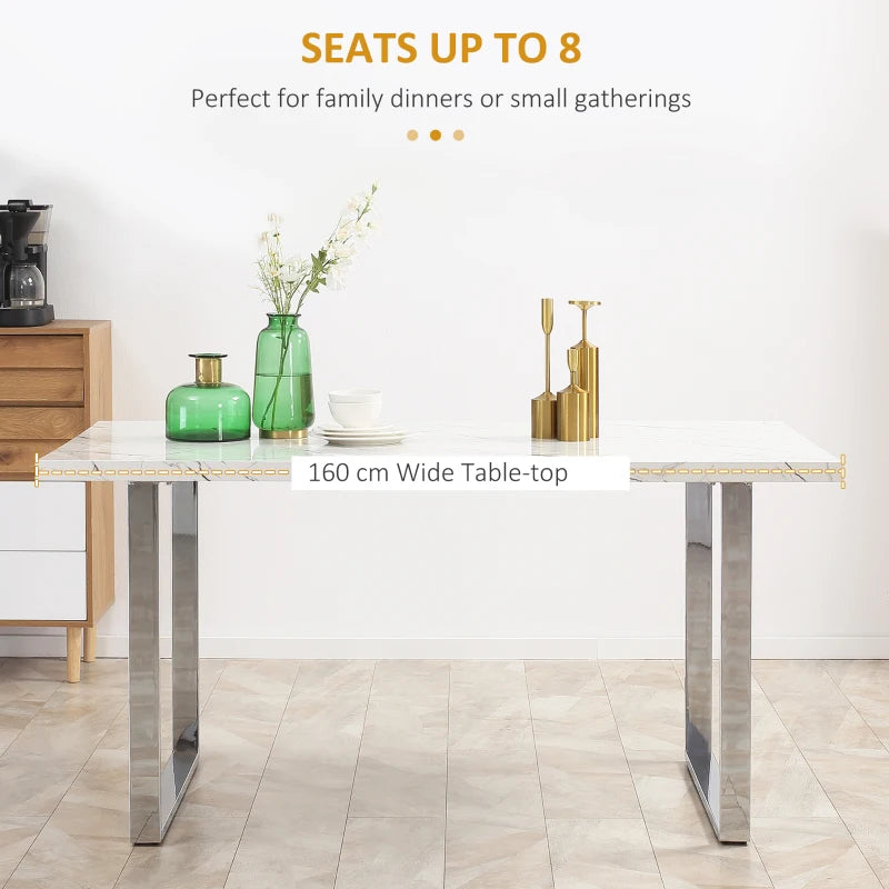 White Marble Effect Dining Table for 6-8 People - 160 cm