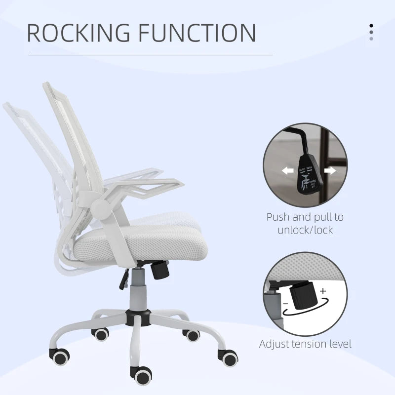 White Mesh Office Chair with Flip-up Armrests and Lumbar Support