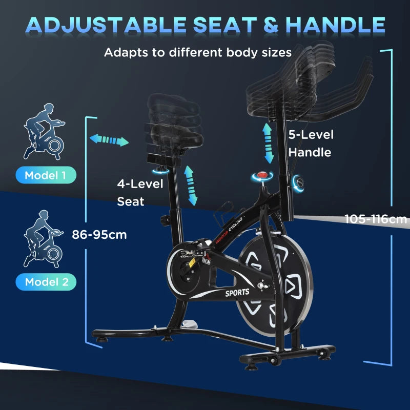 Black Indoor Exercise Bike with Adjustable Resistance and LCD Monitor