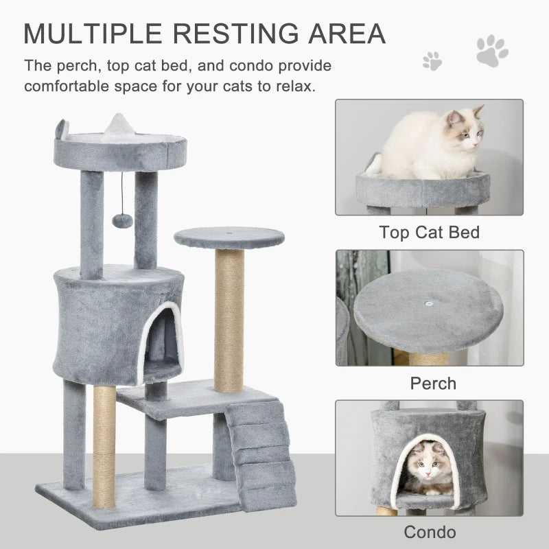 Cat Tree Tower with Scratching Posts and Perch - Light Grey